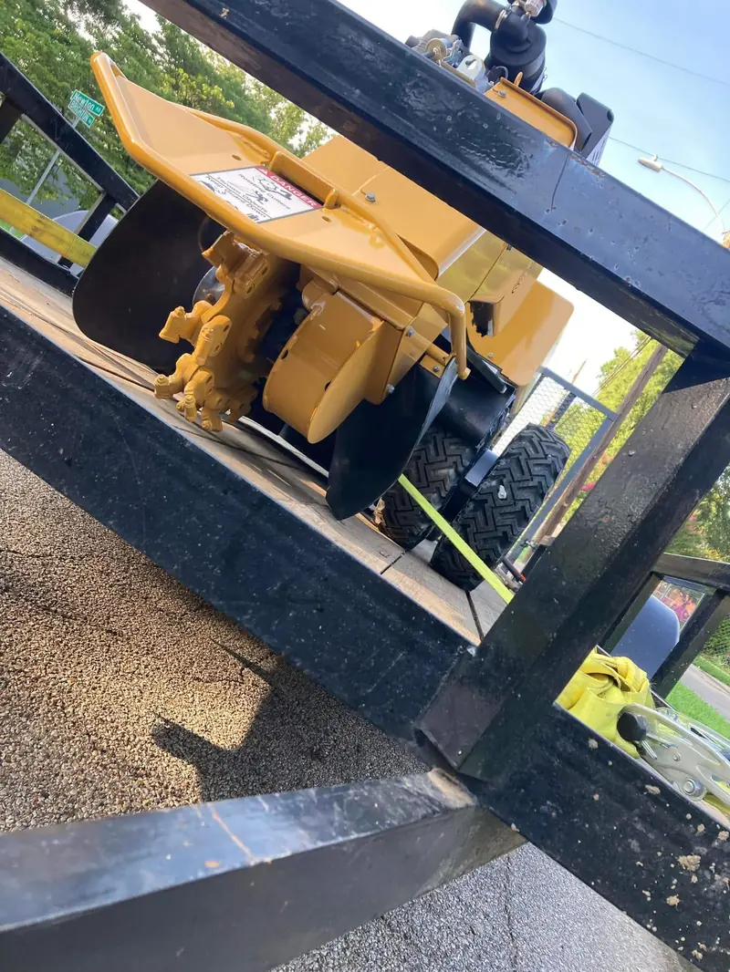 Stump grinder loaded on a trailer